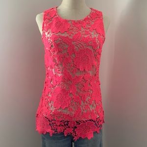 Bright Pink Lace Tank Top w/ Nude Liner